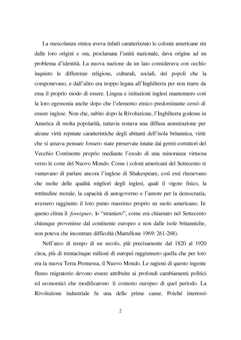 Anteprima della tesi: Linguaggio e condizione femminile nell'America contemporanea: analisi di testi relativi all'immigrazione italiana, Pagina 2
