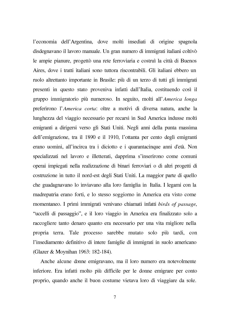 Anteprima della tesi: Linguaggio e condizione femminile nell'America contemporanea: analisi di testi relativi all'immigrazione italiana, Pagina 7