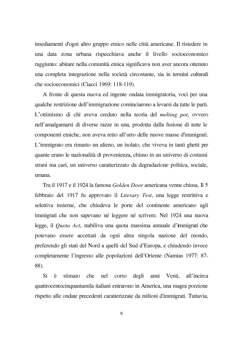 Anteprima della tesi: Linguaggio e condizione femminile nell'America contemporanea: analisi di testi relativi all'immigrazione italiana, Pagina 9