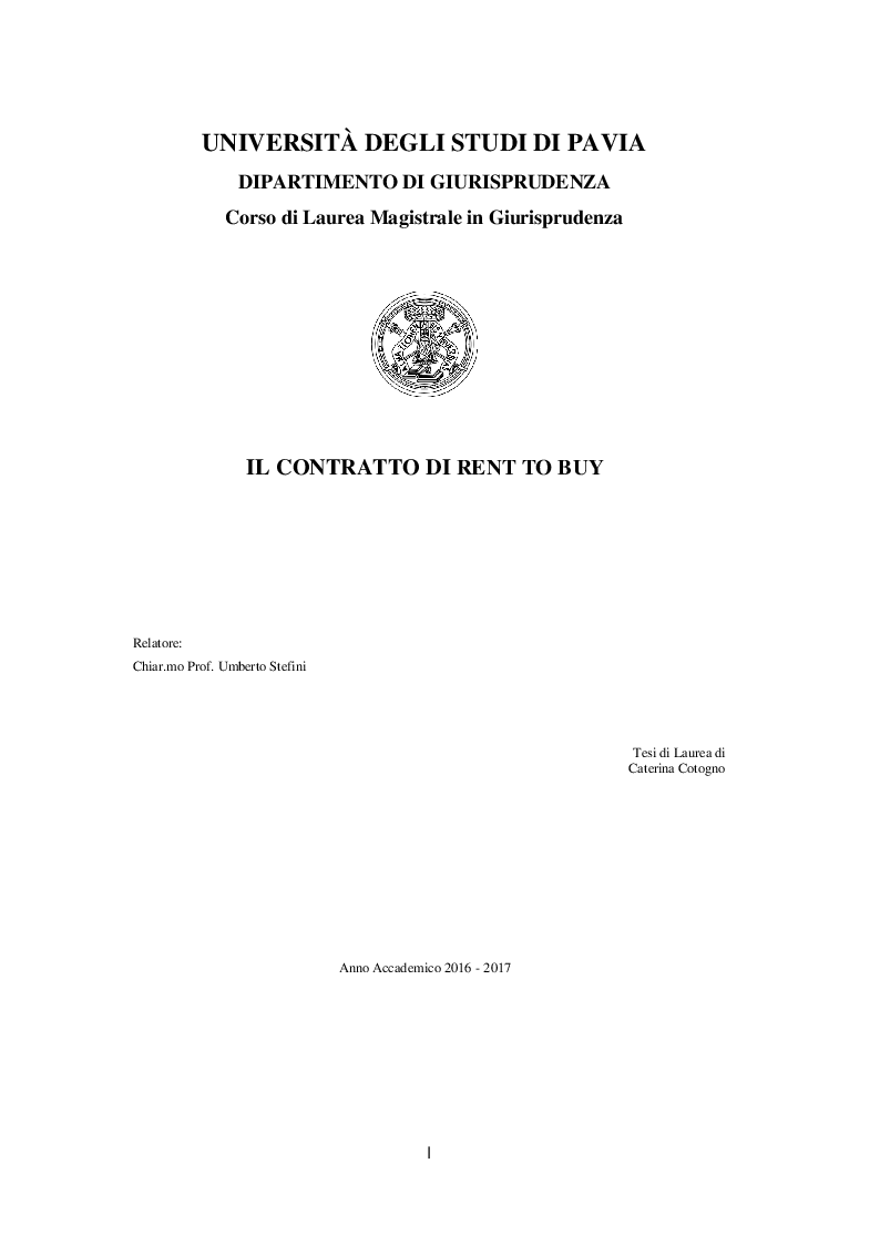 Anteprima della tesi: Il contratto di rent to buy, Pagina 1