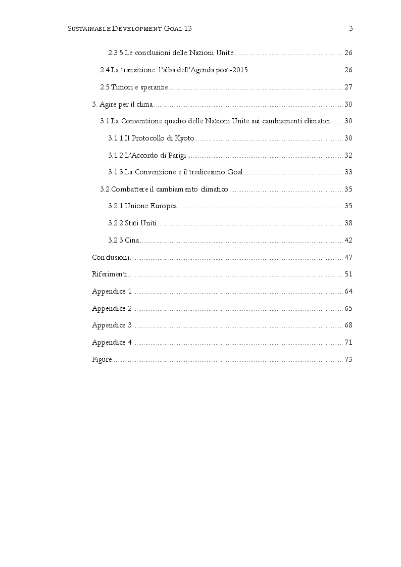 Indice della tesi: Sustainable Development Goal 13: “Promuovere azioni, a tutti i livelli, per combattere il cambiamento climatico”. Prospettive per il 2030, Pagina 2