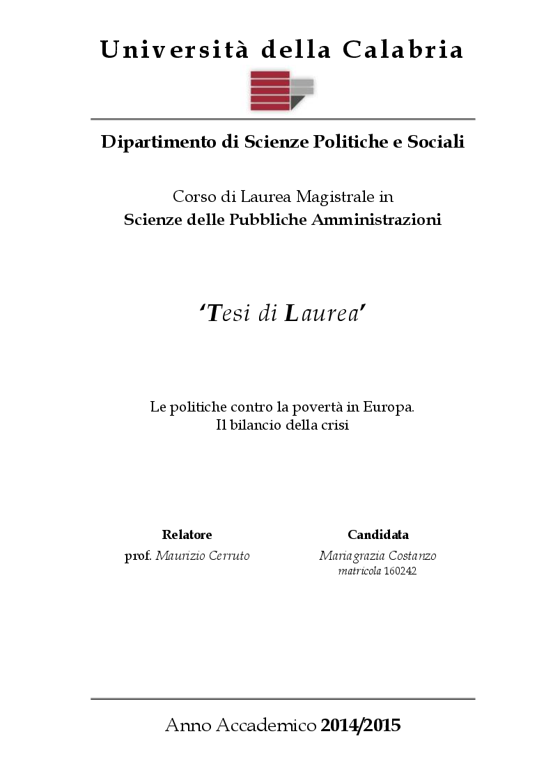 Anteprima della tesi: Le politiche contro la povertà in Europa. Il bilancio della crisi, Pagina 1