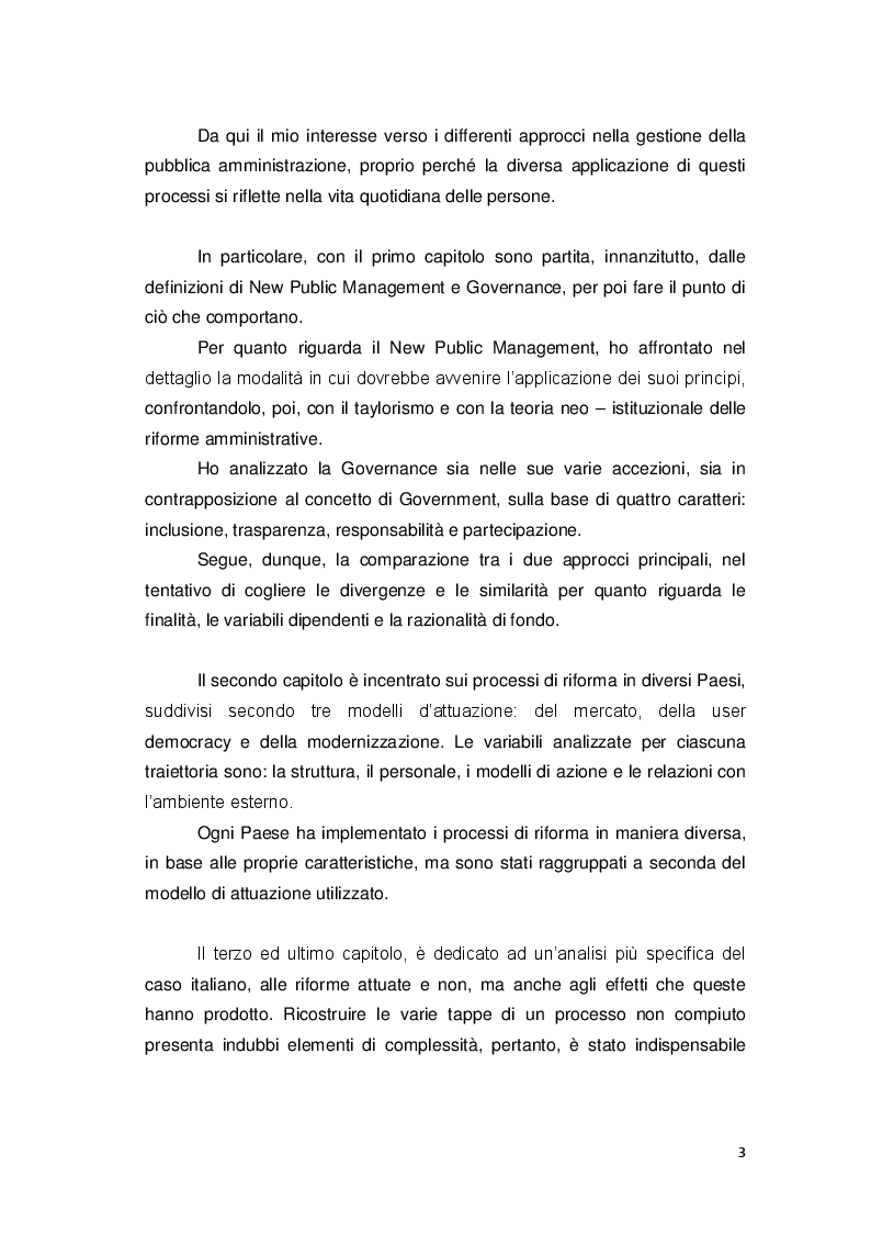 Anteprima della tesi: Gli approcci più recenti sulle politiche di riforma amministrativa. New Public Management e Governance, Pagina 3
