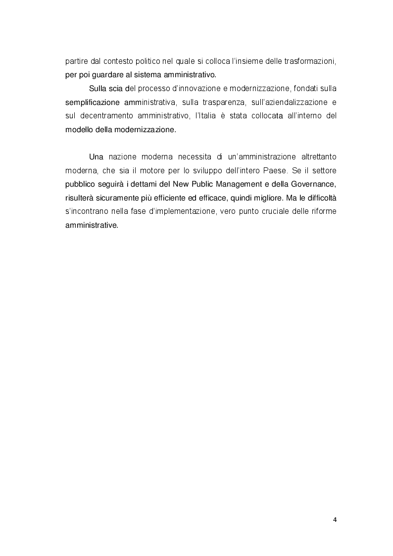Anteprima della tesi: Gli approcci più recenti sulle politiche di riforma amministrativa. New Public Management e Governance, Pagina 4