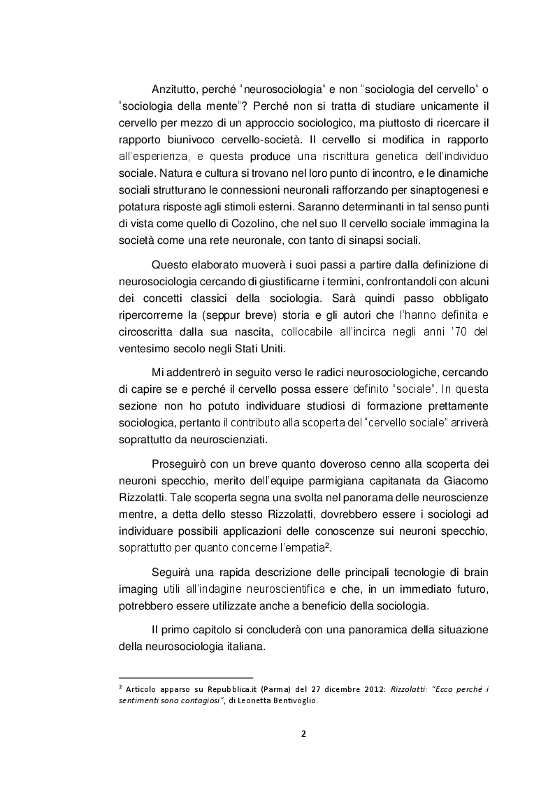 Anteprima della tesi: Neurosociologia. Un nuovo approccio allo studio della società a confronto con i paradigmi sociologici, Pagina 3