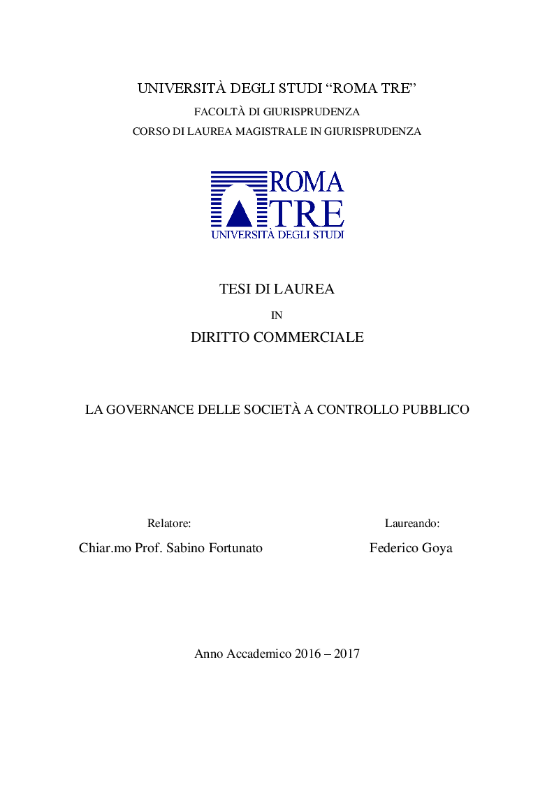 Anteprima della tesi: La governance delle società a controllo pubblico, Pagina 1