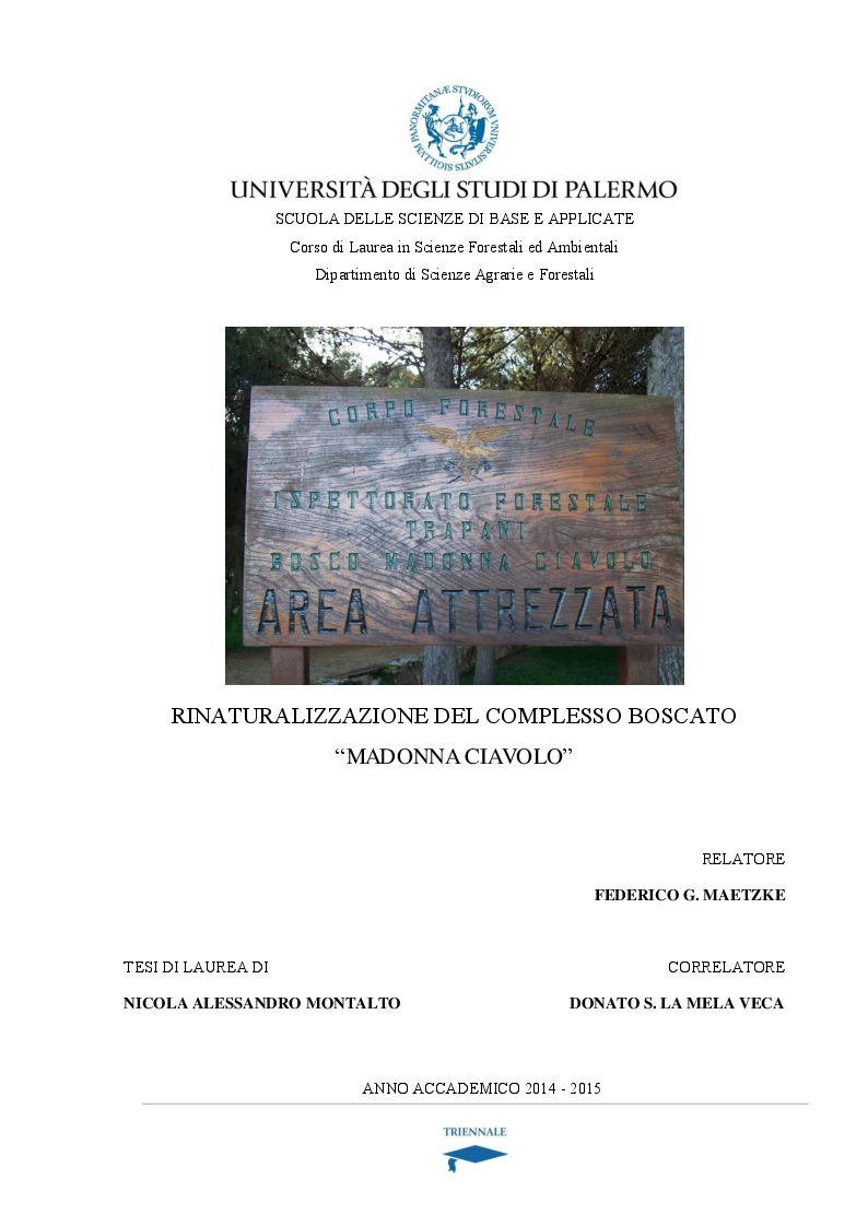 Anteprima della tesi: Rinaturalizzazione del complesso boscato ''Madonna Ciavolo'', Pagina 1