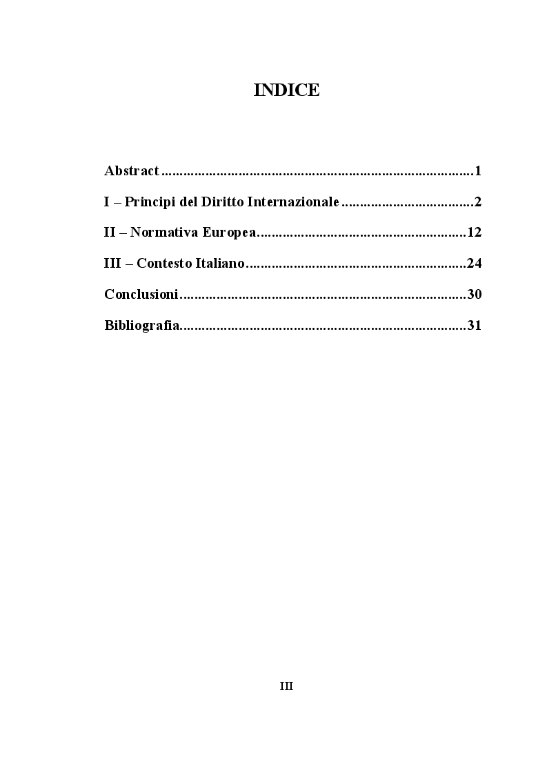 Indice della tesi: Profili Normativi del Cyberspazio a Livello Internazionale, Europeo ed Italiano, Pagina 1