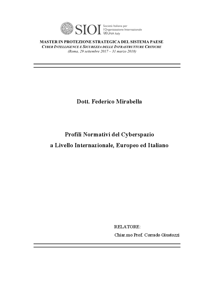 Anteprima della tesi: Profili Normativi del Cyberspazio a Livello Internazionale, Europeo ed Italiano, Pagina 1