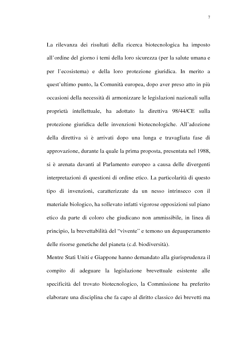 Anteprima della tesi: La protezione giuridica delle invenzioni biotecnologiche: la direttiva 98/44/CE, Pagina 3