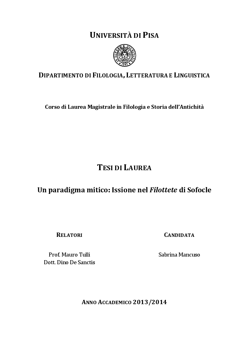 Anteprima della tesi: Un paradigma mitico: Issione nel "Filottete" di Sofocle, Pagina 1
