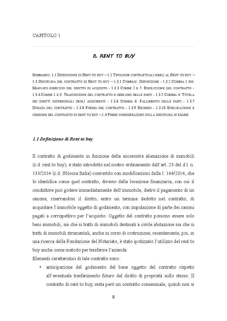 Anteprima della tesi: Profili civilistici e fiscali del Rent to Buy, Pagina 7