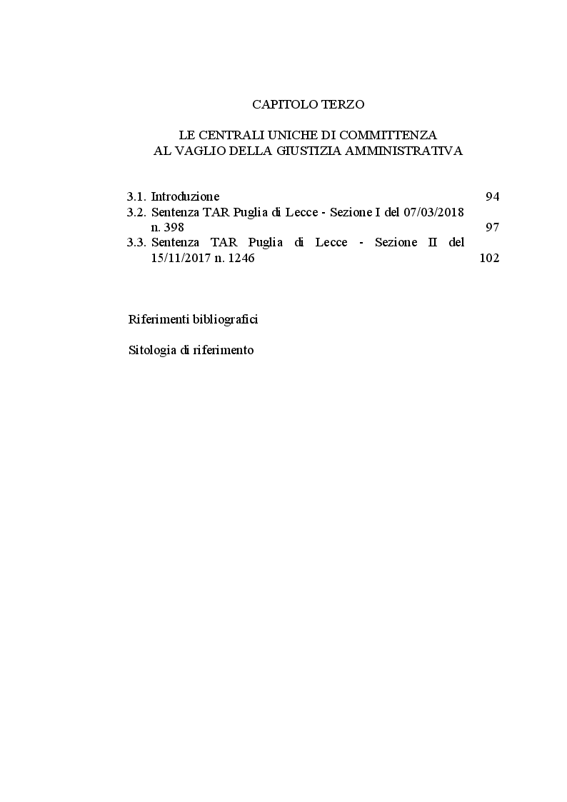 Indice della tesi: Il ruolo delle Centrali Uniche di Committenza nel Settore degli Appalti Pubblici, Pagina 2