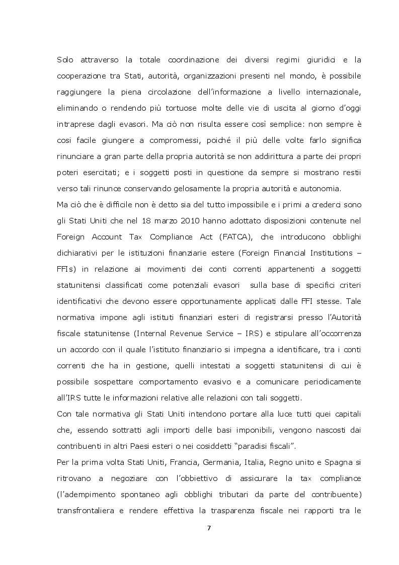 Anteprima della tesi: La lotta contro l'evasione e l'elusione fiscale internazionale tramite i FATCA, Pagina 6