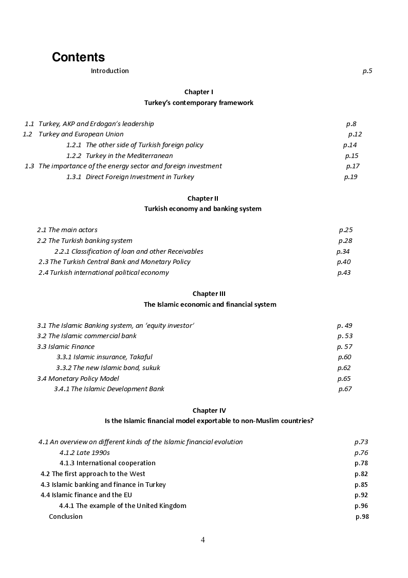 Indice della tesi: The evolution of Islamic Finance. The case of Turkey, Pagina 1