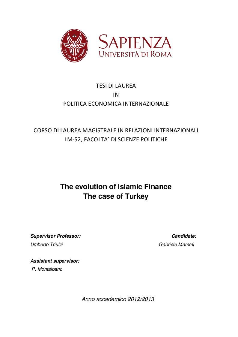 Anteprima della tesi: The evolution of Islamic Finance. The case of Turkey, Pagina 1
