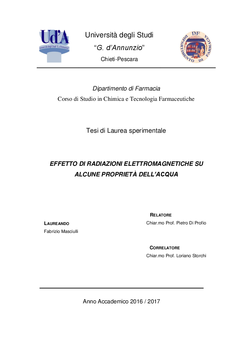 Anteprima della tesi: Effetto di radiazioni elettromagnetiche su alcune proprietà dell'acqua, Pagina 1