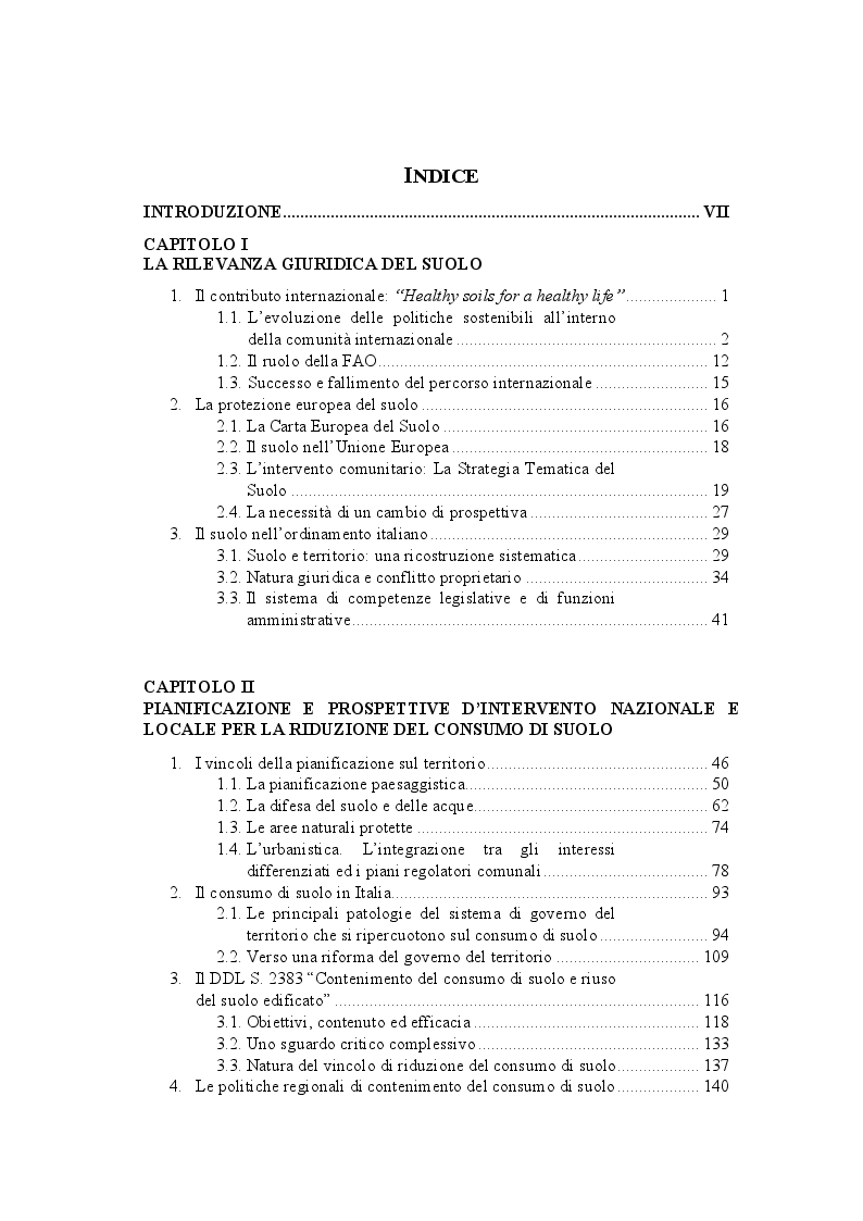 Indice della tesi: La disciplina giuridica del consumo di suolo, Pagina 1