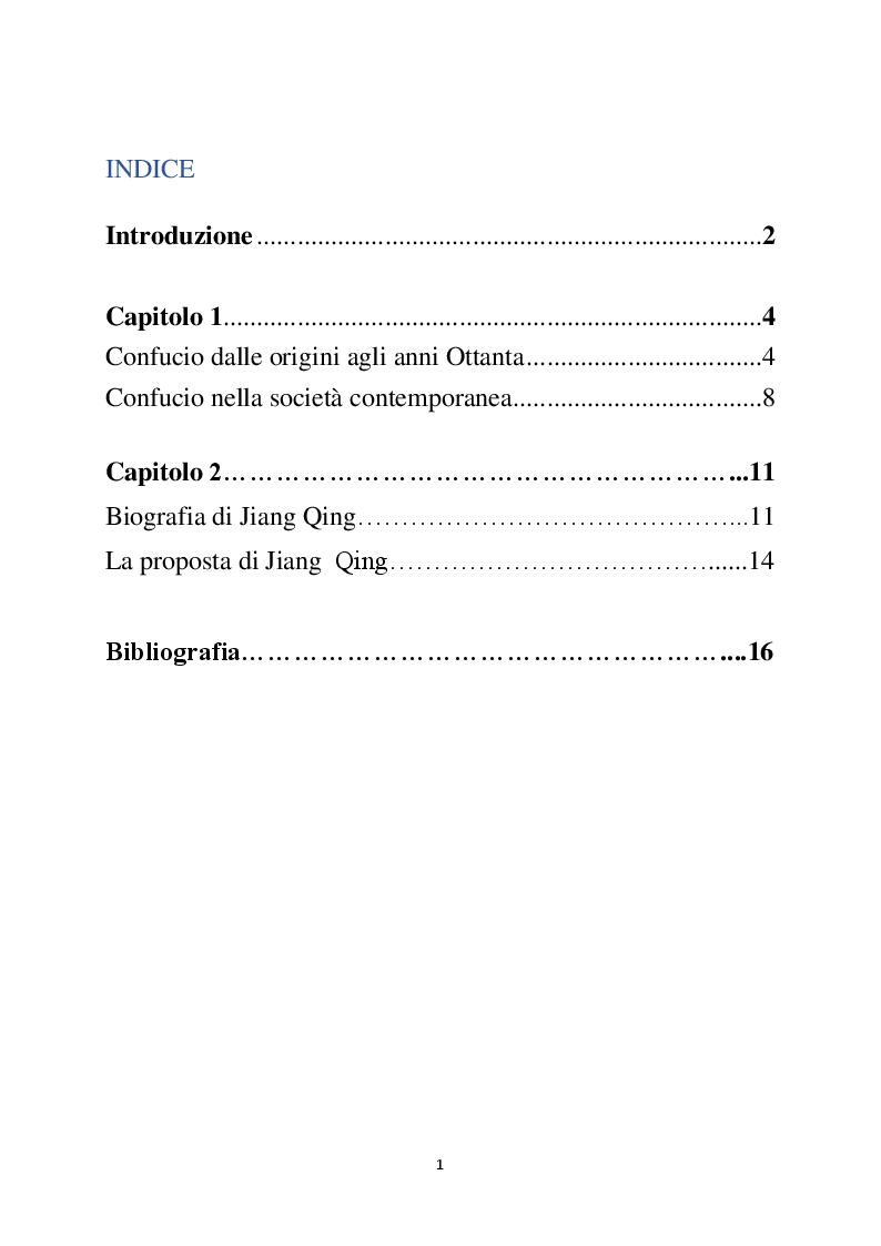Indice della tesi: Democrazia Confuciana: la proposta di Jiang Qing, Pagina 1