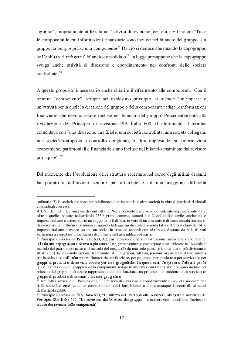 Estratto dalla tesi: Revisione del bilancio consolidato nei gruppi di imprese: il principio di revisione ISA Italia 600