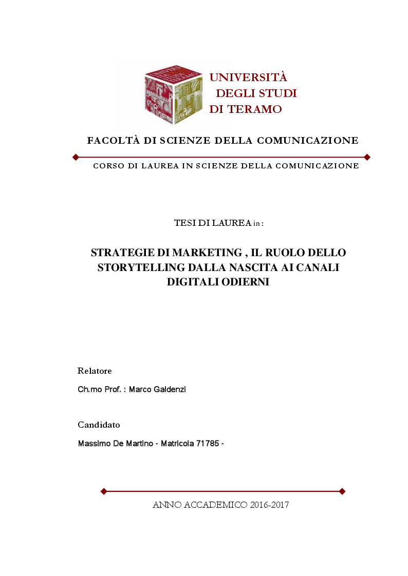 Anteprima della tesi: Strategie di Marketing, il Ruolo dello Storytelling dalla nascita ai Canali Digitali odierni, Pagina 1