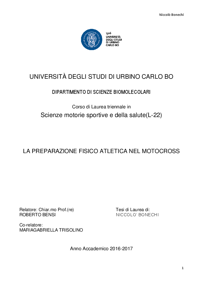 Anteprima della tesi: La preparazione fisico atletica nel motocross, Pagina 1