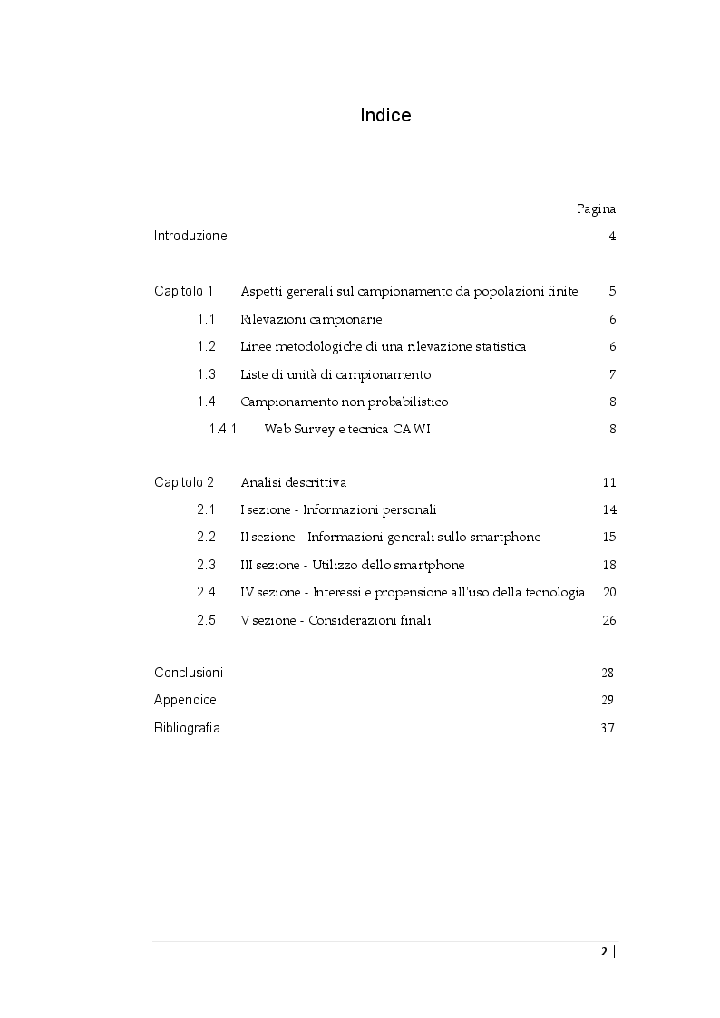 Indice della tesi: Indagine statistica - Uso dello smartphone e delle tecnologie digitali, Pagina 1