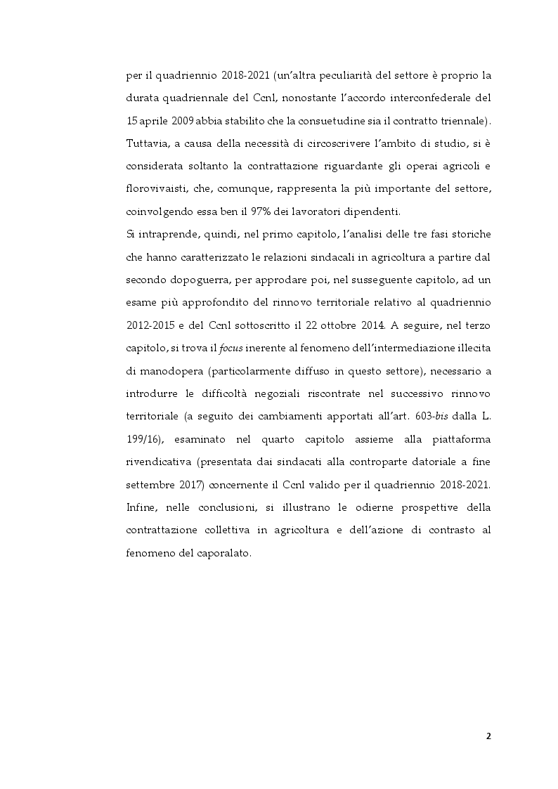 Anteprima della tesi: La contrattazione collettiva in agricoltura e il fenomeno del caporalato, Pagina 3