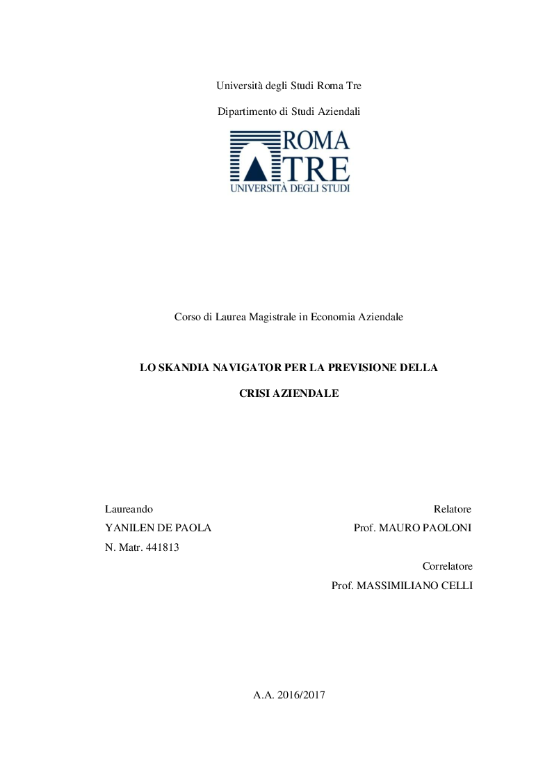Anteprima della tesi: Lo Skandia Navigator per la previsione della crisi aziendale, Pagina 1