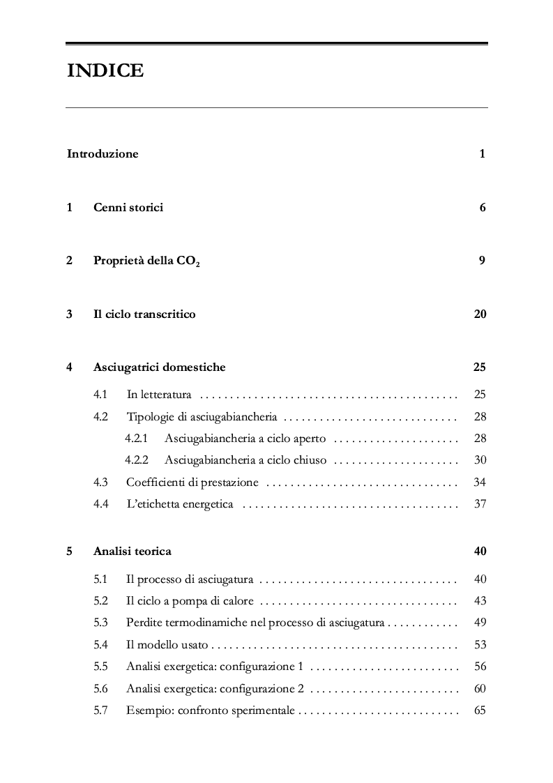 Indice della tesi: Analisi teorica e sperimentale di una pompa di calore ad anidride carbonica per asciugatrici domestiche, Pagina 1