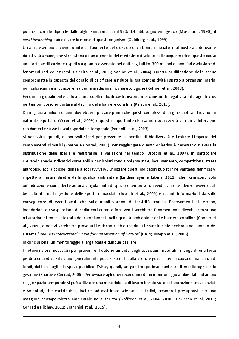 Anteprima della tesi: Monitoraggio della biodiversità marina delle scogliere coralline del Mar Rosso svolto in collaborazione con volontari. Valutazione della qualità dei dati, Pagina 3