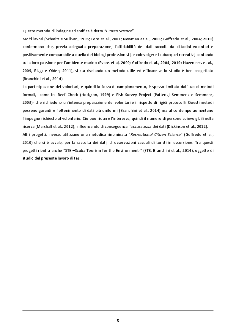 Anteprima della tesi: Monitoraggio della biodiversità marina delle scogliere coralline del Mar Rosso svolto in collaborazione con volontari. Valutazione della qualità dei dati, Pagina 4