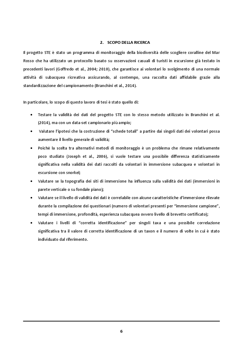 Anteprima della tesi: Monitoraggio della biodiversità marina delle scogliere coralline del Mar Rosso svolto in collaborazione con volontari. Valutazione della qualità dei dati, Pagina 5