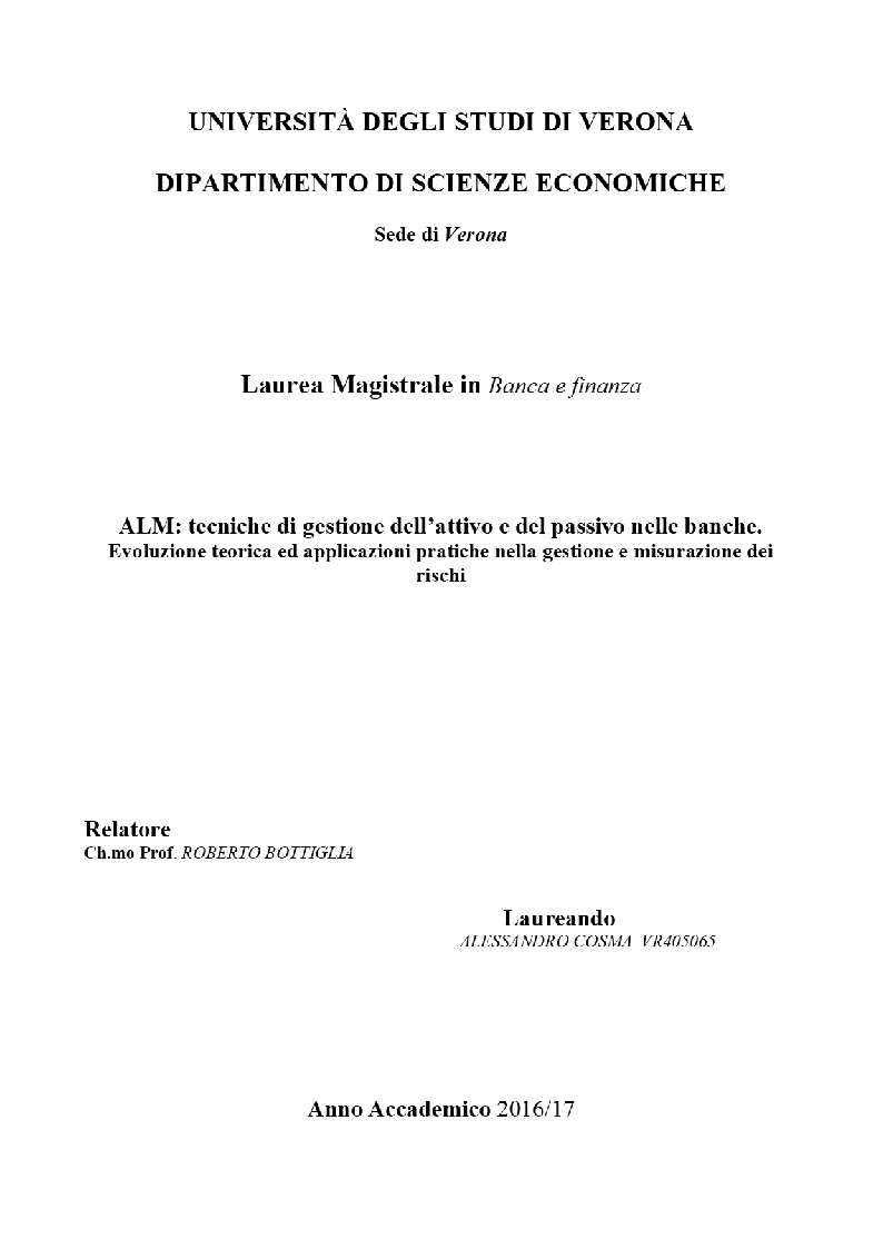 Anteprima della tesi: ALM: tecniche di gestione dell'attivo e del passivo nelle banche. Evoluzione teorica ed applicazioni pratiche nella gestione e misurazione dei rischi., Pagina 1