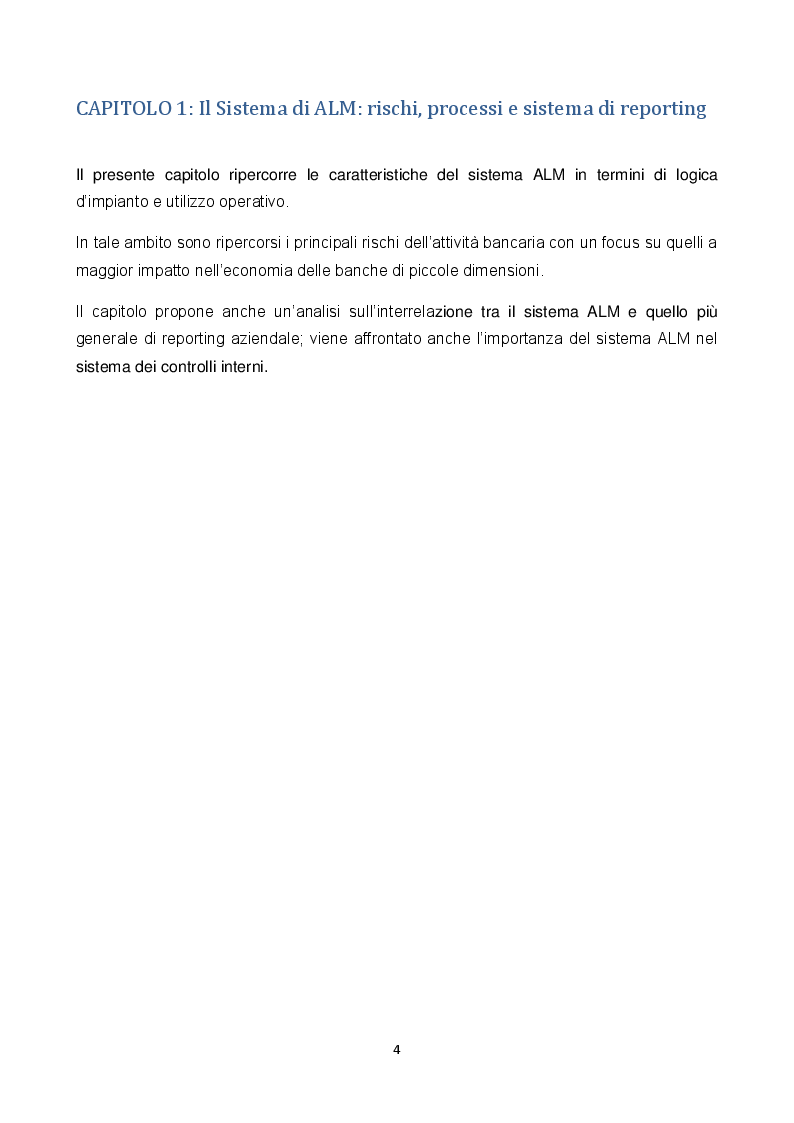 Anteprima della tesi: ALM: tecniche di gestione dell'attivo e del passivo nelle banche. Evoluzione teorica ed applicazioni pratiche nella gestione e misurazione dei rischi., Pagina 4