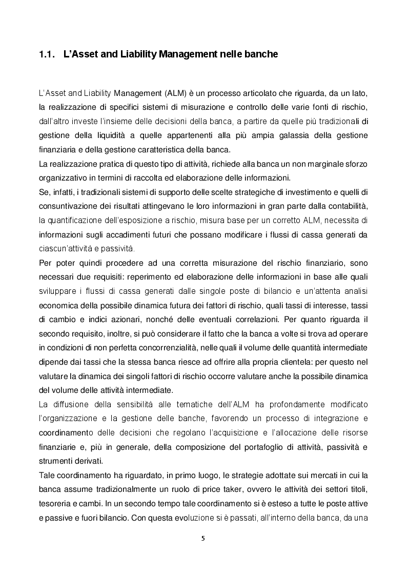 Anteprima della tesi: ALM: tecniche di gestione dell'attivo e del passivo nelle banche. Evoluzione teorica ed applicazioni pratiche nella gestione e misurazione dei rischi., Pagina 5