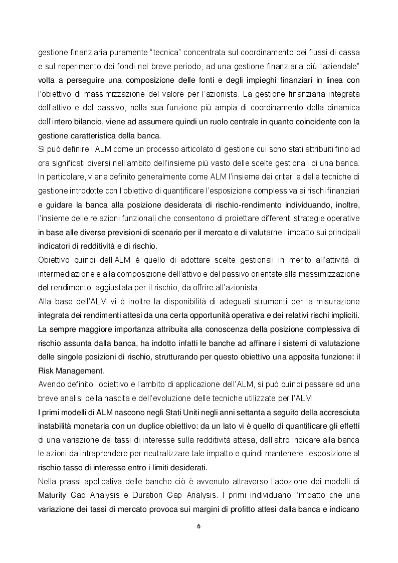Anteprima della tesi: ALM: tecniche di gestione dell'attivo e del passivo nelle banche. Evoluzione teorica ed applicazioni pratiche nella gestione e misurazione dei rischi., Pagina 6
