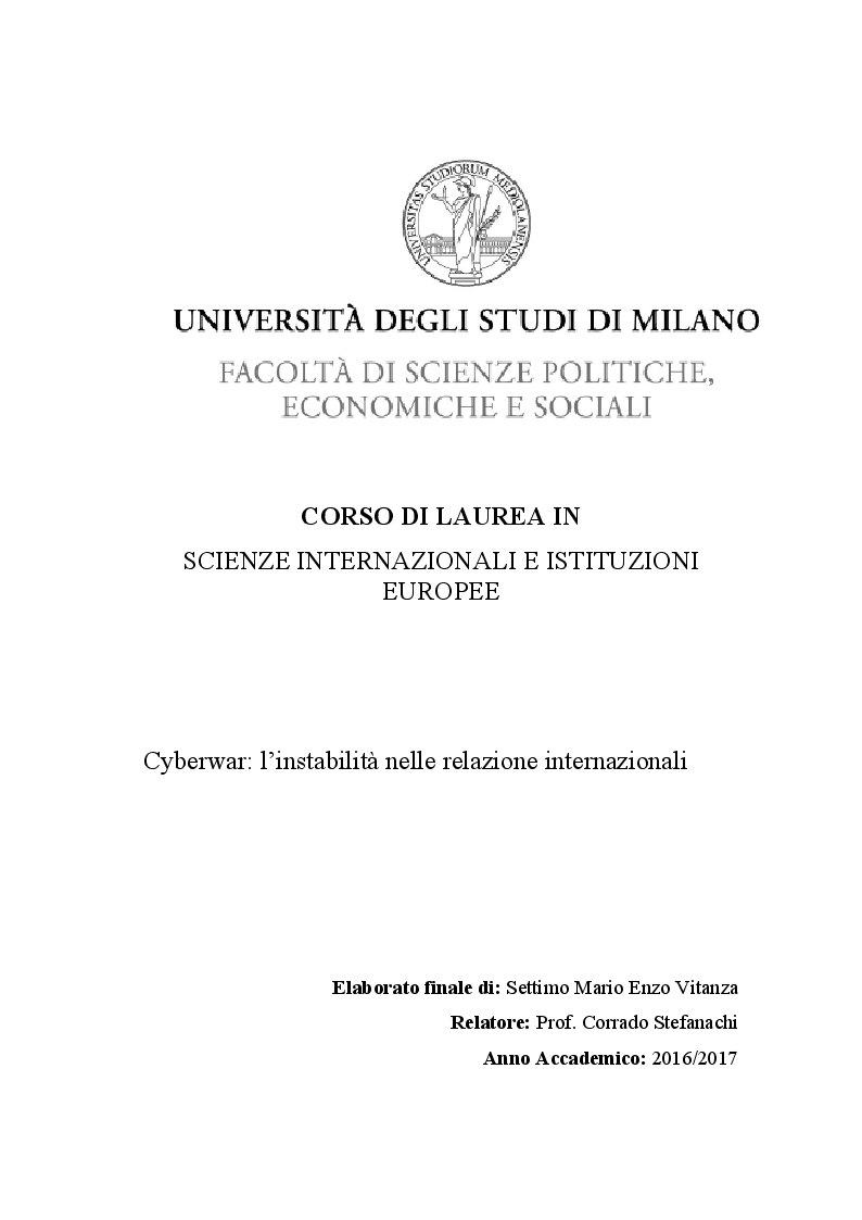 Anteprima della tesi: Cyberwar: l’instabilità nelle relazione internazionali, Pagina 1