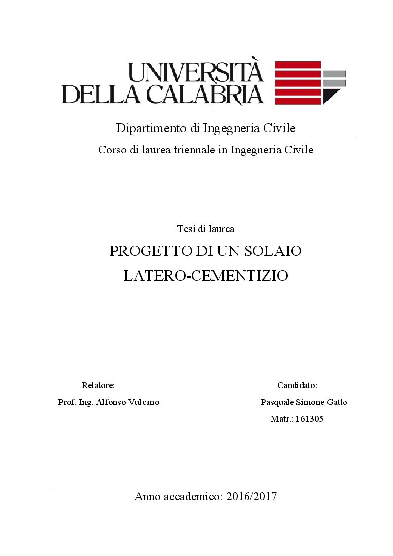 Anteprima della tesi: Progetto si un solaio Latero-Cementizio, Pagina 1