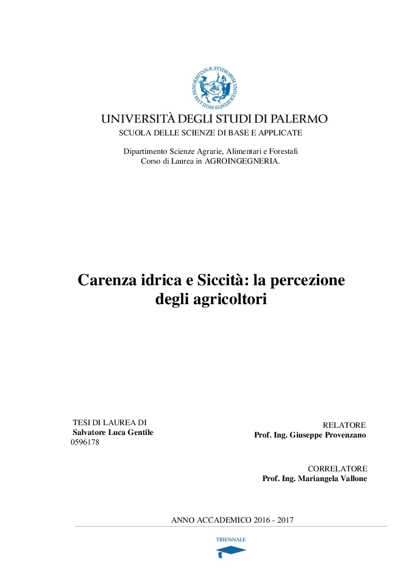 Anteprima della tesi: Carenza Idrica e Siccità: La Percezione Degli Agricoltori, Pagina 1