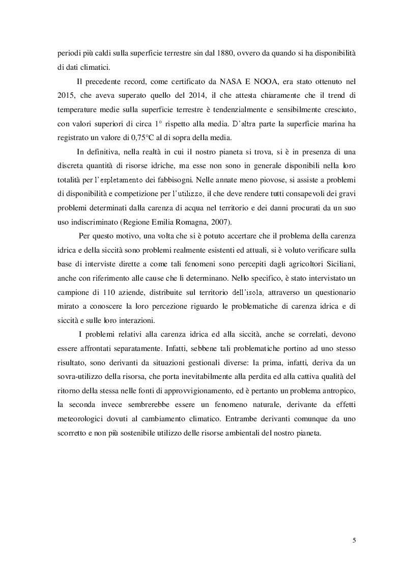 Anteprima della tesi: Carenza Idrica e Siccità: La Percezione Degli Agricoltori, Pagina 4