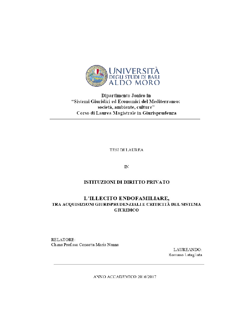 Anteprima della tesi: L'illecito endofamiliare, tra acquisizioni giurisprudenziali e criticità del sistema giuridico, Pagina 1