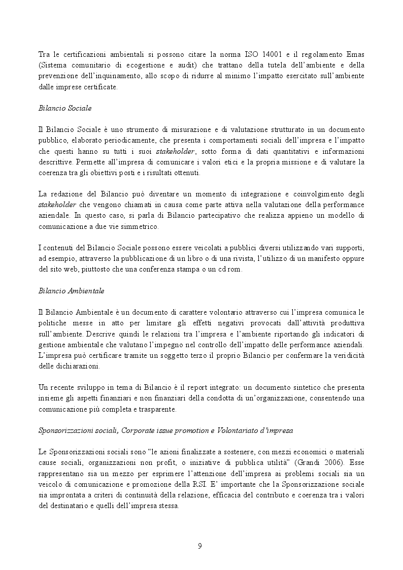 Estratto dalla tesi: La Responsabilità Sociale d'Impresa: "far bene e farlo sapere"