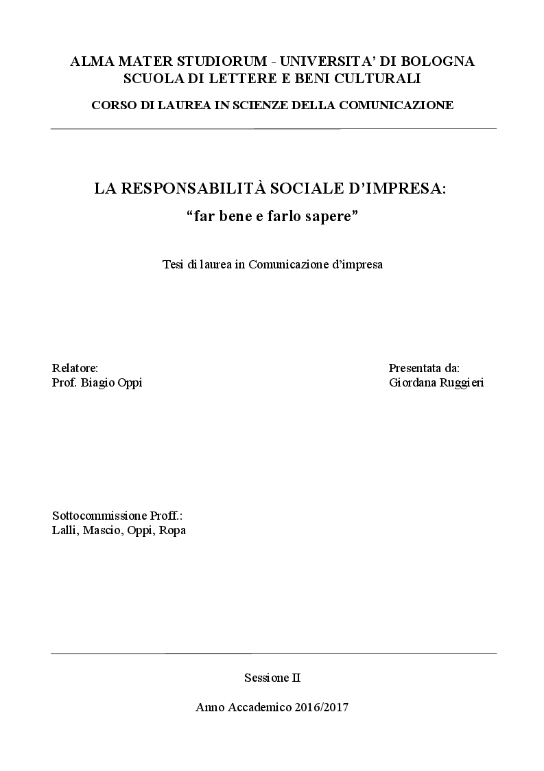 Anteprima della tesi: La Responsabilità Sociale d'Impresa: "far bene e farlo sapere", Pagina 1
