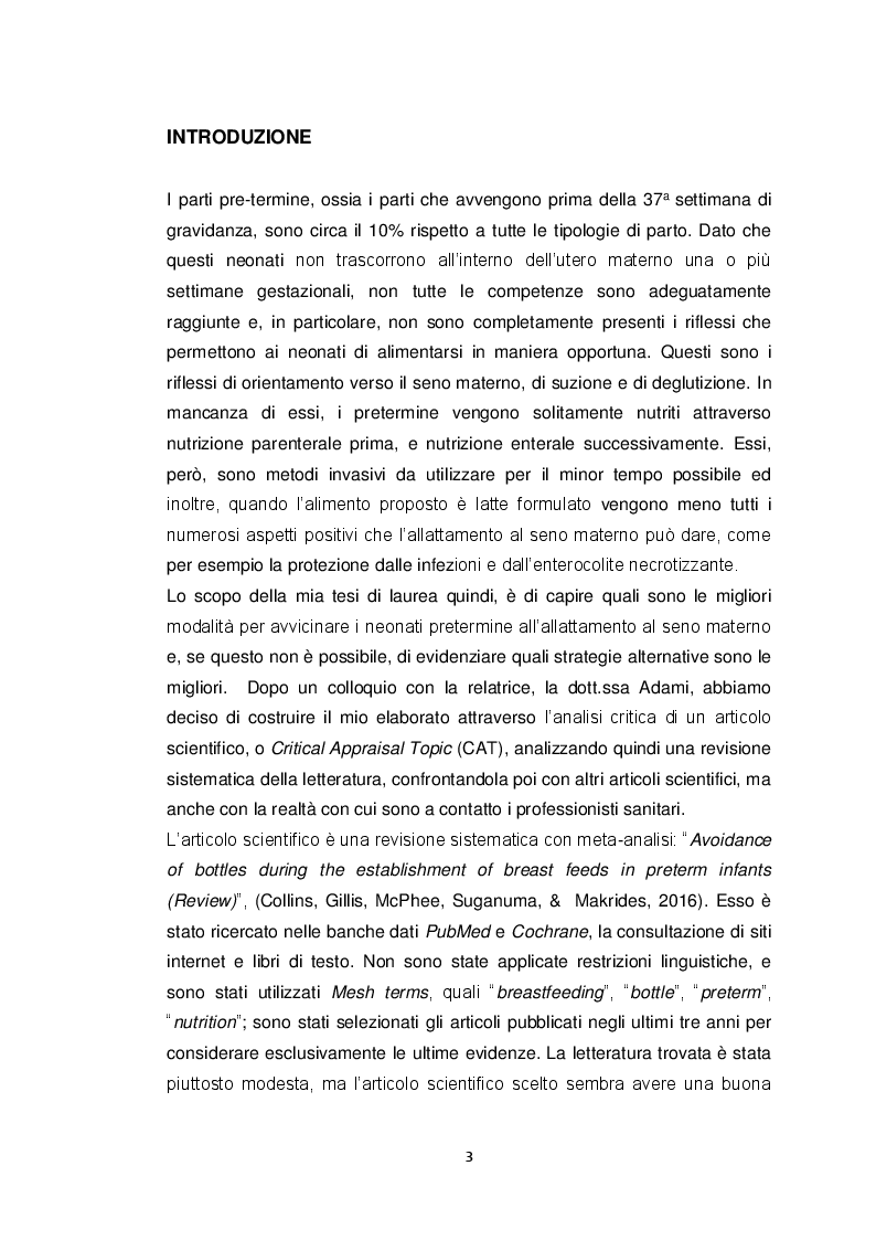 Anteprima della tesi: Evitare l'uso del biberon durante l'avviamento dell'allattamento nei neonati pretermine può migliorare i tassi di allattamento esclusivo?, Pagina 3