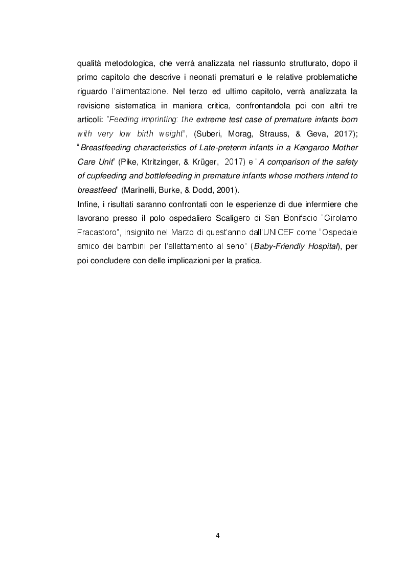 Anteprima della tesi: Evitare l'uso del biberon durante l'avviamento dell'allattamento nei neonati pretermine può migliorare i tassi di allattamento esclusivo?, Pagina 4