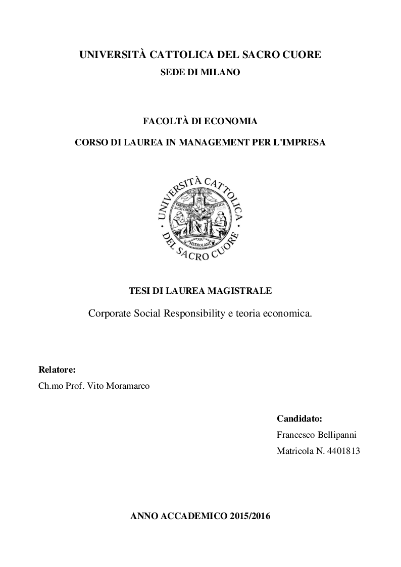 Anteprima della tesi: Corporate Social Responsibility e teoria economica, Pagina 1