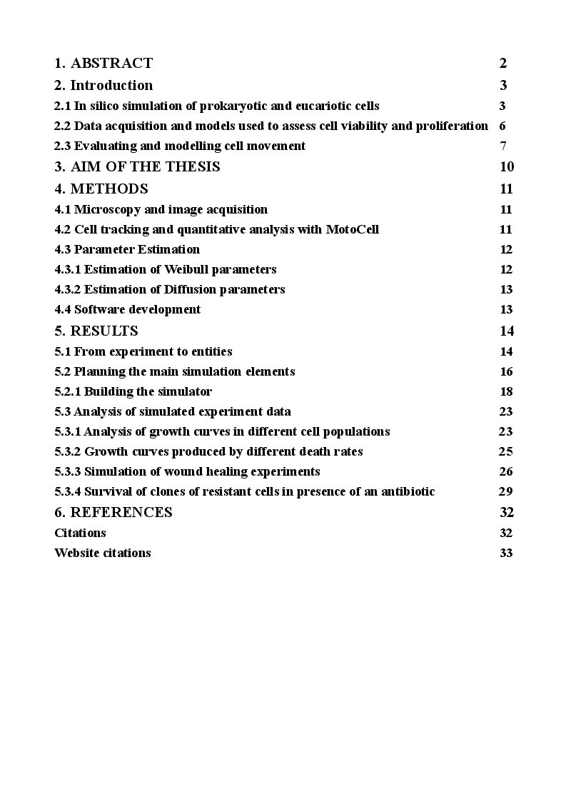 Indice della tesi: In silico simulation of cell proliferation and movement, Pagina 1