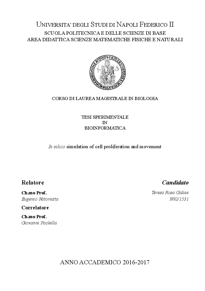 Anteprima della tesi: In silico simulation of cell proliferation and movement, Pagina 1