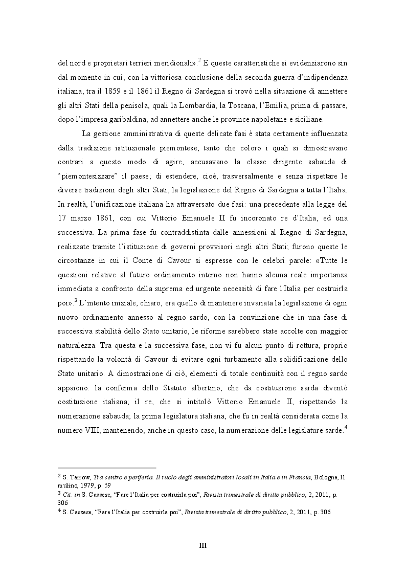 Anteprima della tesi: L'unificazione amministrativa del Regno d'Italia: tra autonomie locali e centralismo, Pagina 4
